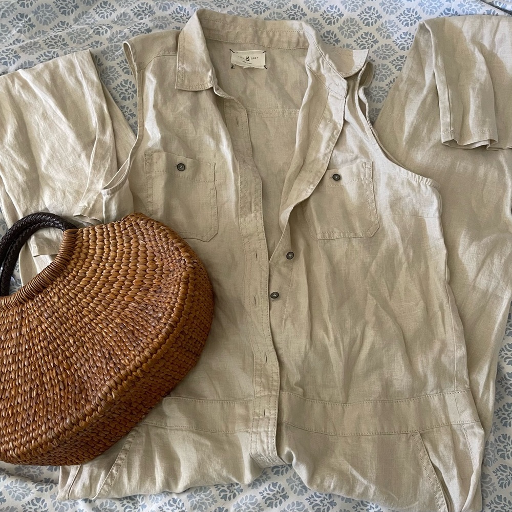 Lou & Grey Linen button front jumpsuit.